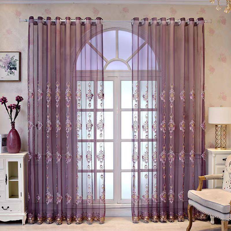 European Beaded Embroidered Sheer Curtains, Grommet Top with Thermal Insulation, for Living Room and Bedroom Decor, Elegant Floral Pattern