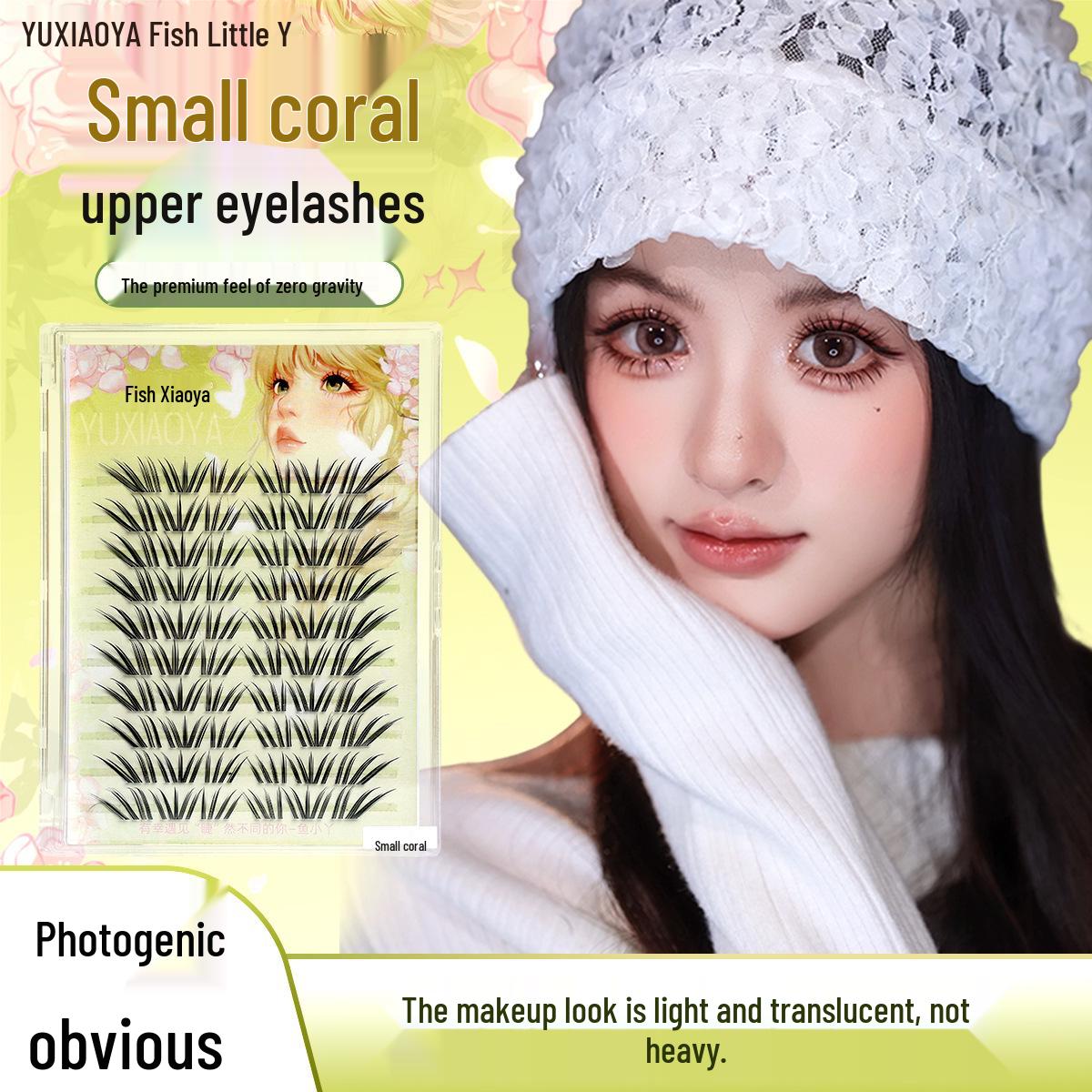 Yu Xiaoya French-Inspired Coral False Eyelashes: Cold Korean Style, Dense Cluster, Realistic Three-Part Segmented Design
