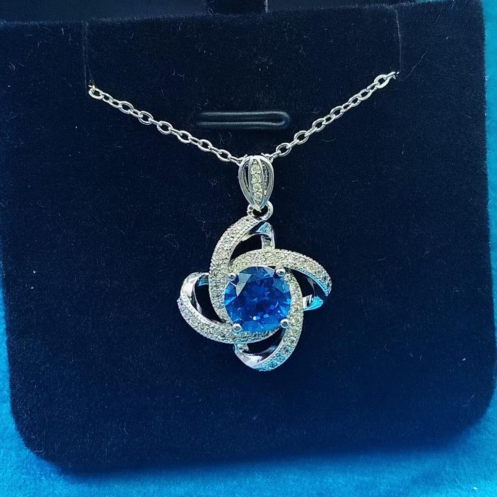 Maldives four-leaf clover sapphire necklace open ring necklace pendant jewelry set