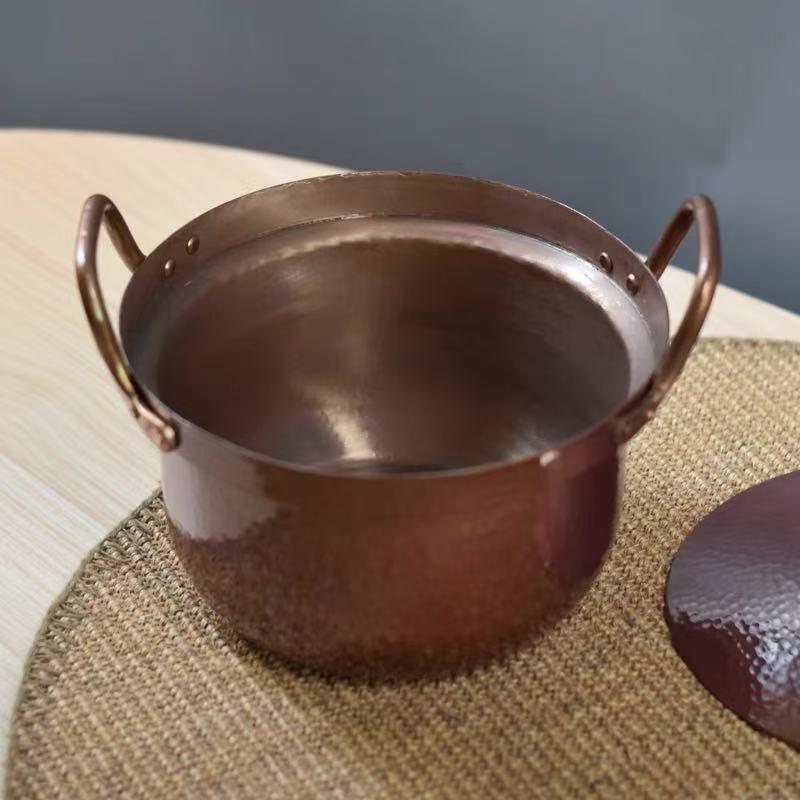 Handcrafted Copper Pot,Hot Pot Cooking Utensil for Boiling,Simmering and Pasta Stewing,With lid 16.5 cm Handheld Portable Pots