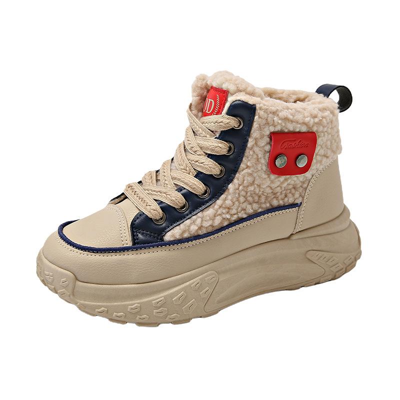 22 Winter Velvet High-top Snow Boots Thick-soled Heightening Thickened Warm Cotton Shoes Short Boots