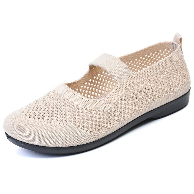 Womens Breathable Mesh Flat Slip-On Shoes Comfort - Low Heel Round Toe Casual Walking