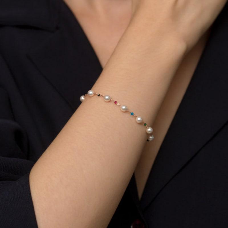 JUDY AND PAUL Olivia Pearl and Rainbow Gemstone Rose Gold Bracelet