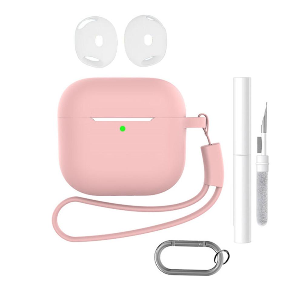 For AirPods 4 Earphone Silicone Case Set with Anti-Lost Keychain, Strap, Ear Tips, Cleaning Pen