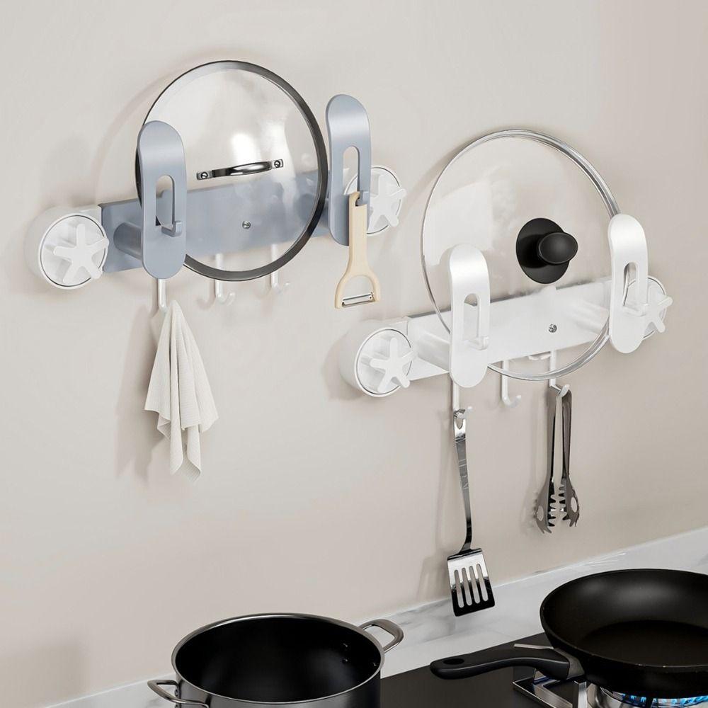 Wall Mounted Pot Lid Holder Plastic Cutting Board Shelf Suction Cup Chopping Board Holder for Home