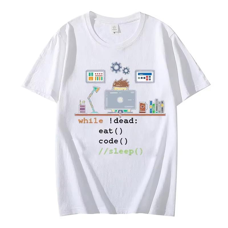 Funny Tees Computer Science Python Programmer Eat Code Sleep T Shirts Graphic Streetwear Short Sleeve Birthday Summer Tshirt