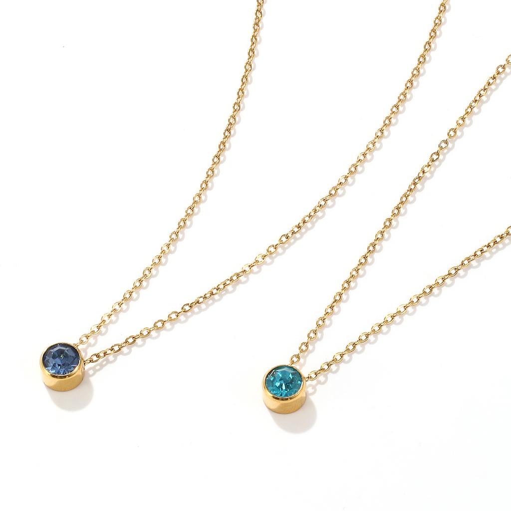 304 Stainless Steel Birthstone Necklace 18K Real Gold Plated Link Cable Chain Necklace For Women Jewelry Gift 45cm, 1 Piece