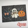 Halloween Meal Mat Set of 4 – Ghost,Pumpkin,Cat & Bat, Non-Slip Heat-Resistant Polyester Mats for Indoor/Outdoor – Festive Decor