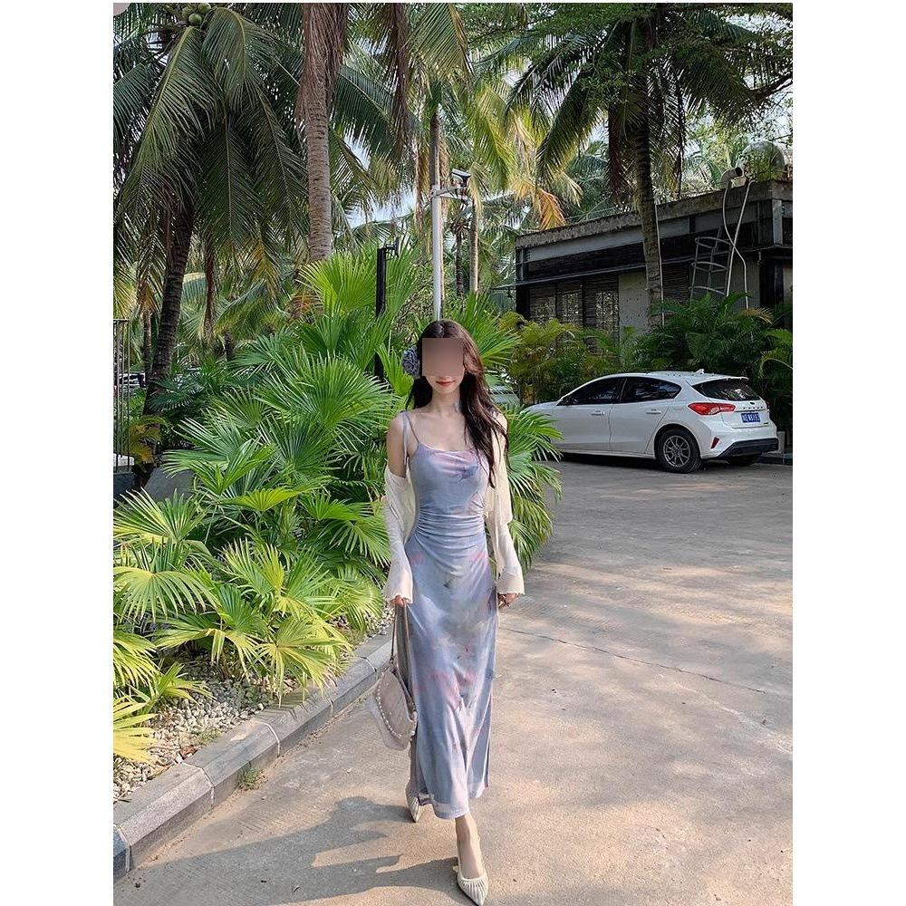 

Платье-бодикон на бретельках-спагетти с разрезом из сетки-бабочки для летнего пляжного отдыха Large