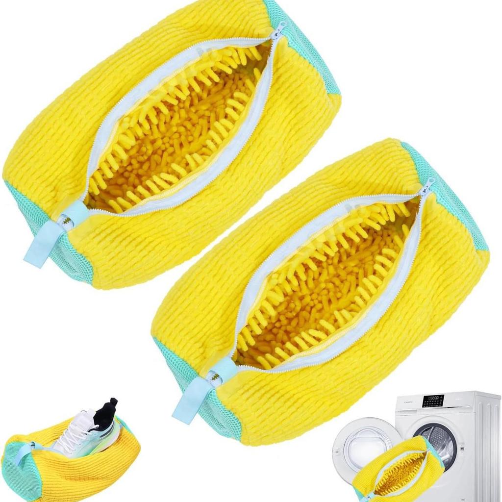 Chenille Shoe Washing Bag with Yellow Zipper - Durable, Multi-Functional, Anti-Deformation Storage for Washing Machines