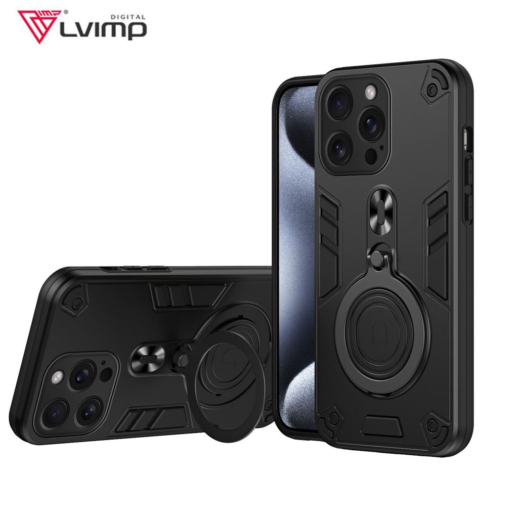 New 360 ° Rotating Metal Car Bracket Ring Reverse Magsafe Magnetic Armor Phone Case For iPhone 16 Pro Max 12 13 15 14 Pro Max