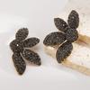 Übertriebene Strass-Blatt-Steckohrringe für Damen, Vintage Gothic Schwarzer Zirkon Kristall Blume Ohrringe, Party Schmuck Geschenke