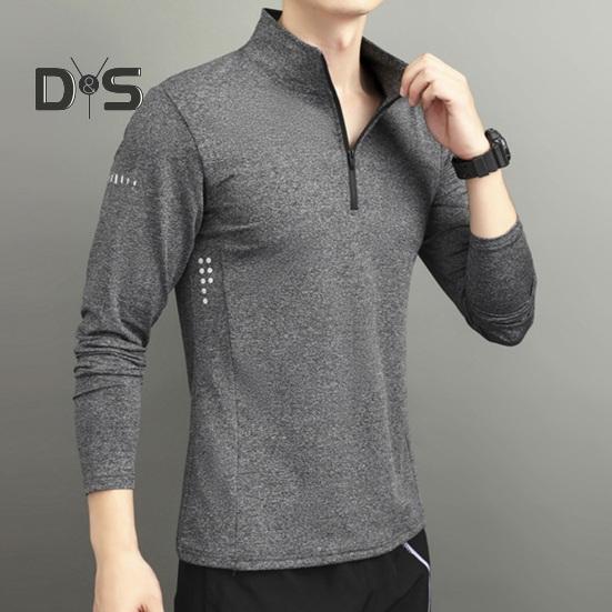 Men's Sports Shirts Stand Collar Half Zip Sweatshirt Solid Color Slim Fit Long Sleeve Pullover Shirt for Autumn Winter Casual Wear
