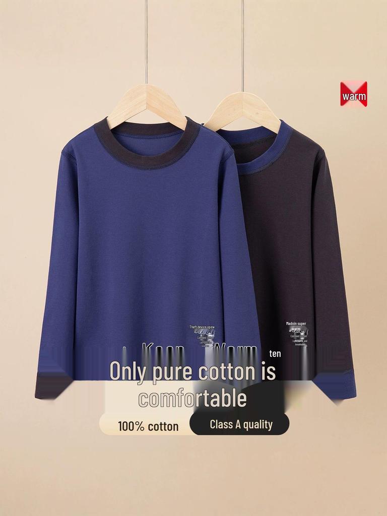 Kids' Warm Cotton Pajamas: Boys' and Girls' Long Sleeve Base Layer Shirts for Teens and Students
