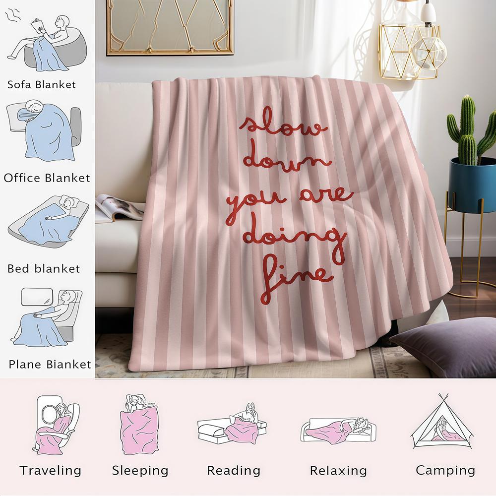 Pink Stripe Slow Life Flannel Blanket Warm Soft Halloween Christmas Couch Warm Cozy Decorative Decor Gift for All Season