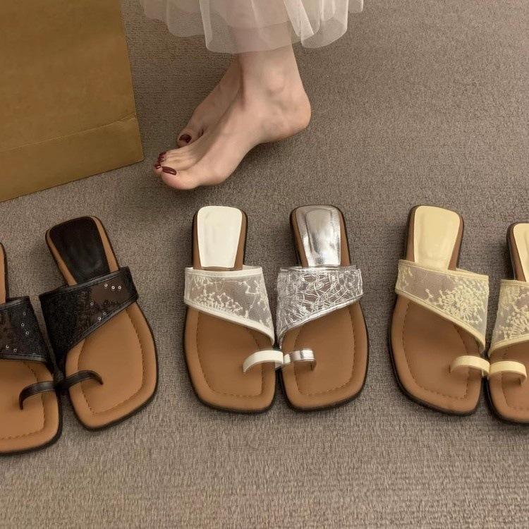 French square head slippers women's summer wear 2025 new toe thick heel straw woven out slippers versatile cool slippers