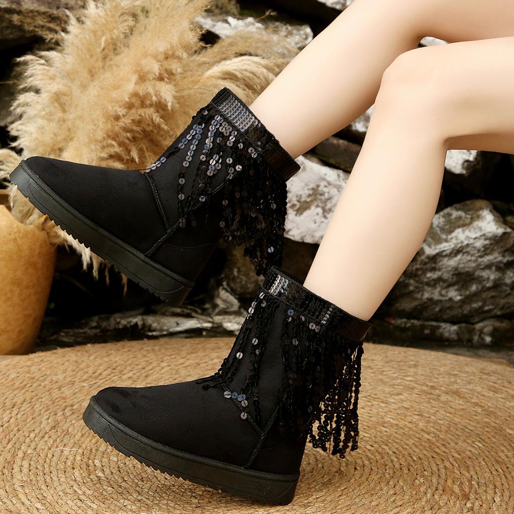 Women Snow Boots Bohemia Embroidery Fringed Decoration Boots Women 2025 Winter Platform Ankle Boots Thick Bottom Shoes Women