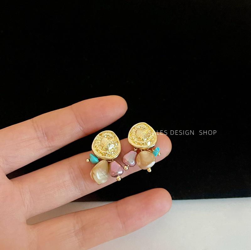 Французские винтажные разноцветные серебряные серьги-гвоздики с натуральными камнями для женщин