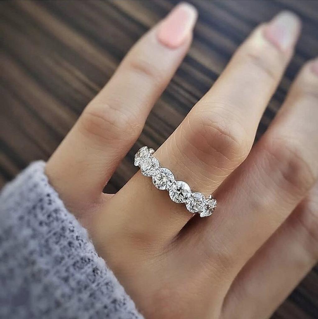 Eternity 925 Sterling Silver Engagement Wedding Band Rings Sets for Women Bridal Princess Cut Diamond Promise Party Jewelry Gift