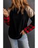 Azura Exchange Lantern Sleeve Plaid Sequin Pullover Sweatshirt