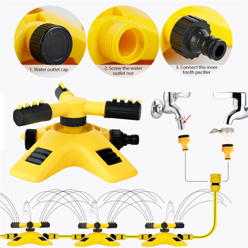 

360-градусный автоматический вращающийся трехконтактный спринклерный орошение вращающийся разбрызгиватель для полива цветов аппликатор для домашнего хозяйства