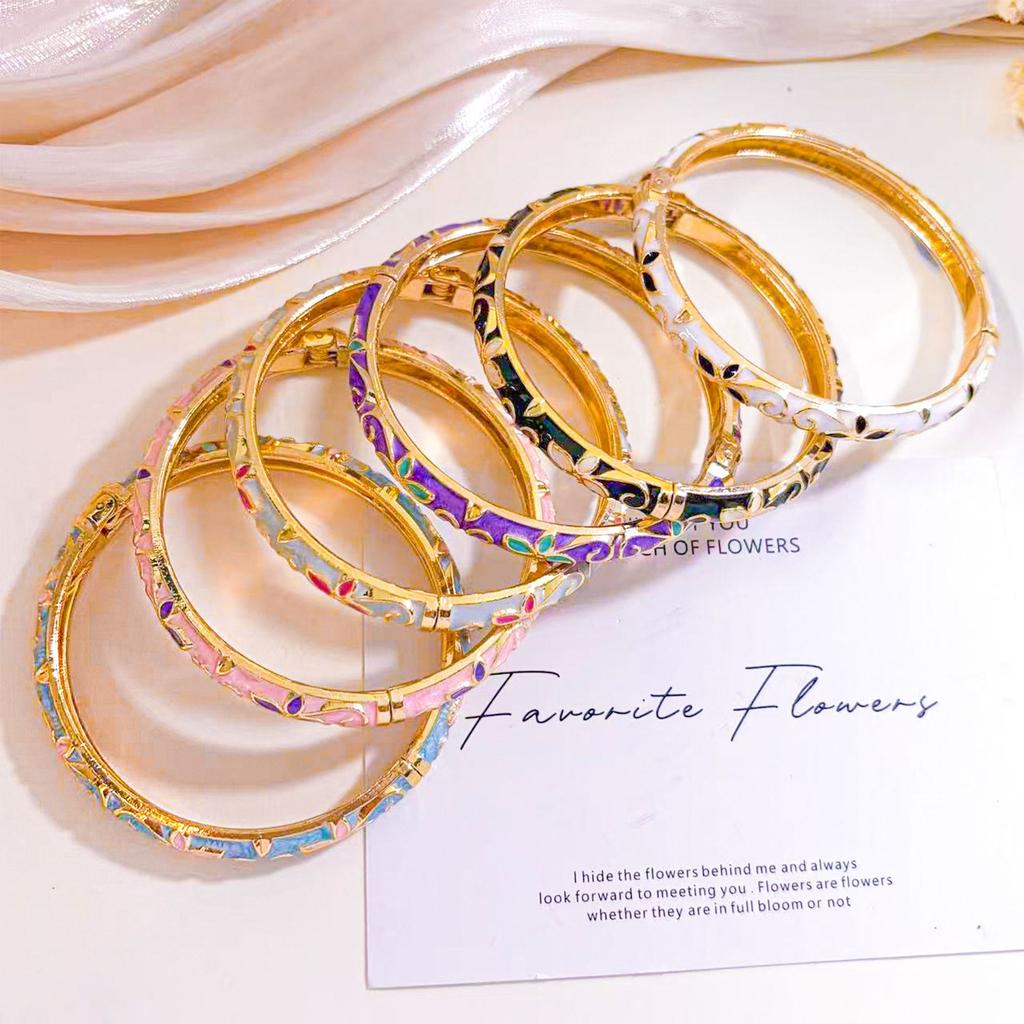 Bracelet Retro Flower Branches Small Opening Enamel Color Bracelet Court Style Simple Design Niche Does Not Fade Accessories