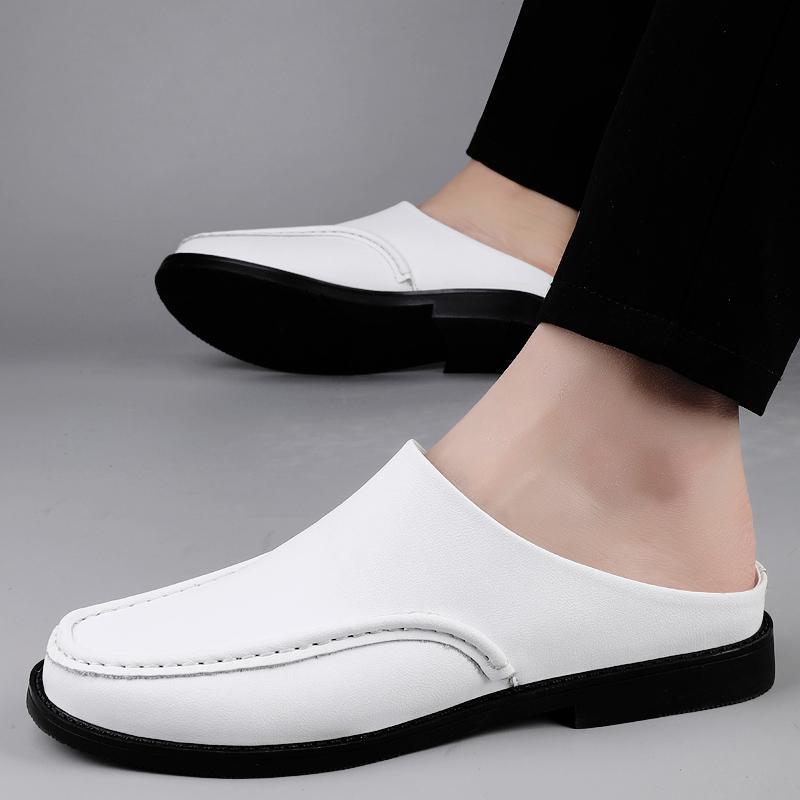 Summer White Open Back Casual Shoes Mules Men Backless Loafers Slippers Half Shoes Slip On Semi Drag Flats Man Slides Sandals