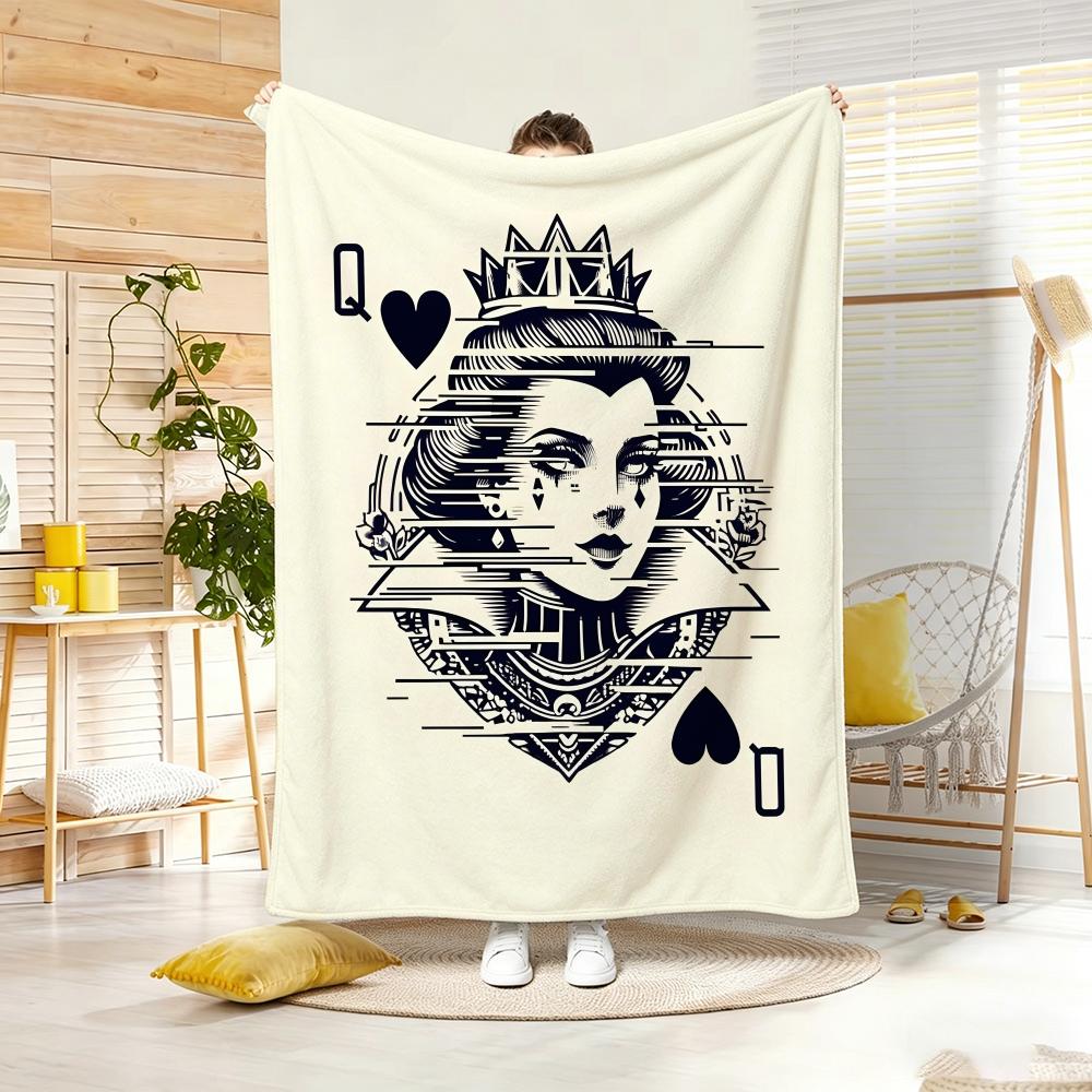 Artwork Q-Q Playing Cards Throw Lightweight 240g Flannel Blanket Soft Skin-friendly for Summer Cooling