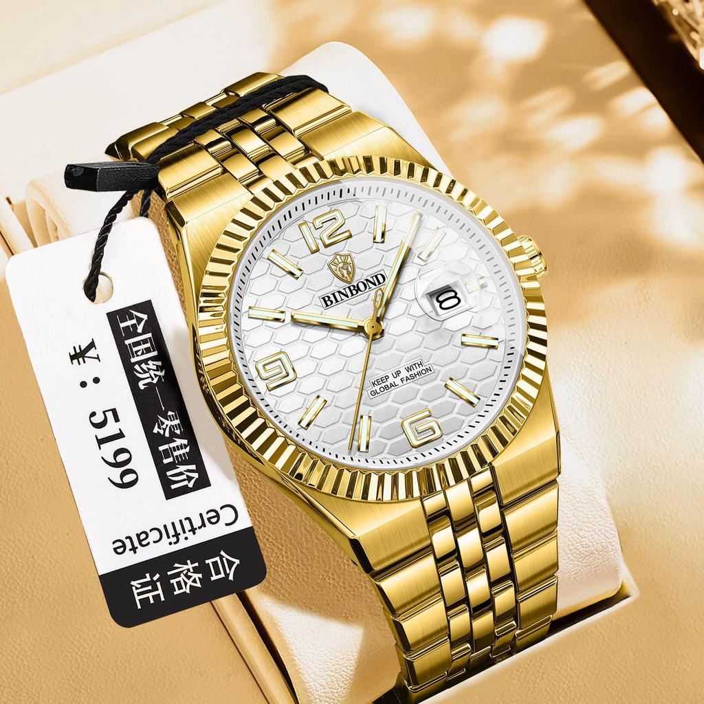 Binbang BINBOND Men's Luminous Waterproof Watch with Calendar and Large Dial