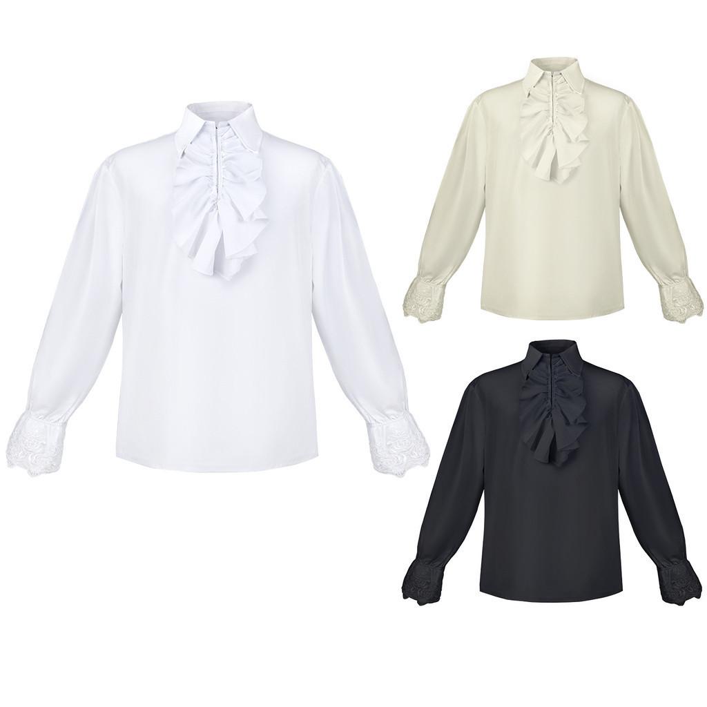 Medieval Halloween Vampire Renaissance Steampunk Long Sleeve Ruffle Collar Shirt For Cosplay Performance