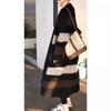 Autumn and winter new lazy style loose medium and long contrasting stripes thickened sweater knitted cardigan jacket women's trend