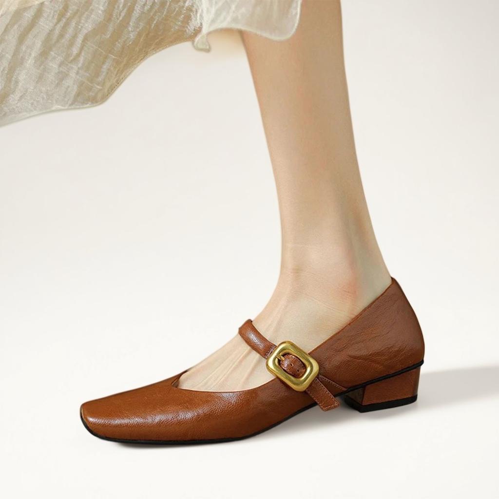 [British century old brand] Retro square toe low heel one-piece Mary Jane fashion shoes, comfortable and versatile women's single shoes