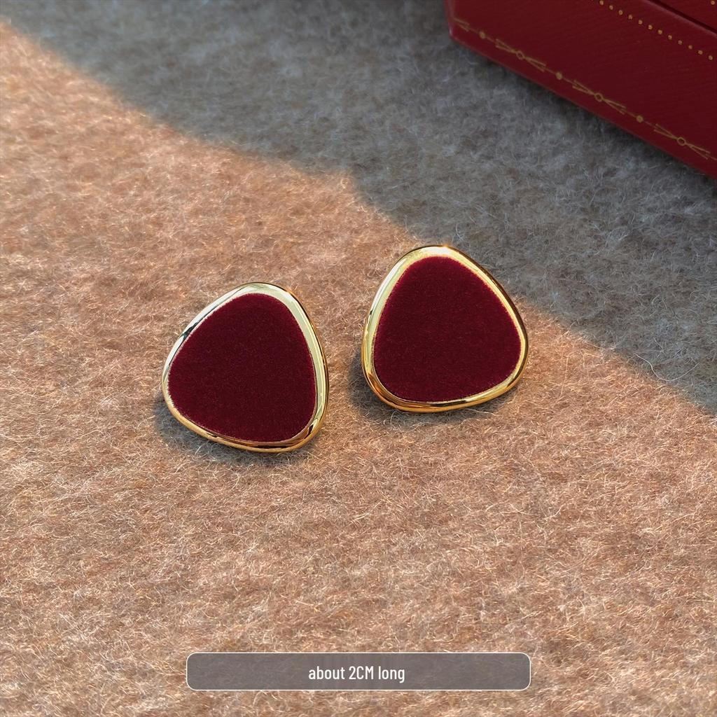 Ankela Red Retro Hong Kong-Style Stud Earrings for Women - Autumn/Winter Light Luxury French-Inspired Unique Ear Ornaments.