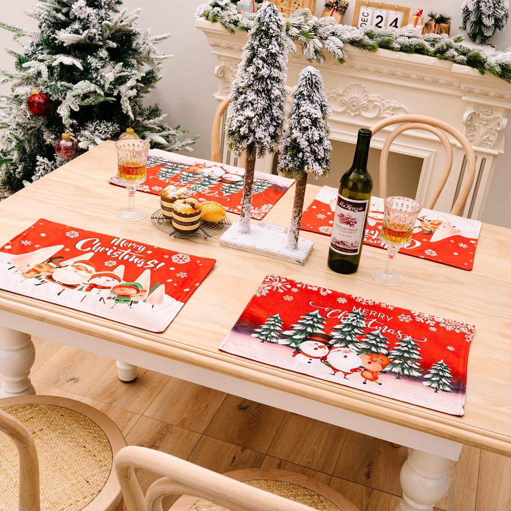 Festive Cartoon Style Christmas Table Decorations Red Snowflake Plush Santa Snowman Reindeer Placemats