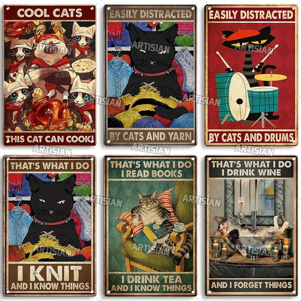 Artisian Animal Black Cat Retro Metal Poster Funny Pet Vintage Decorative Tin Plaque Garage Bar Pub Club Man Cave Wall Decor