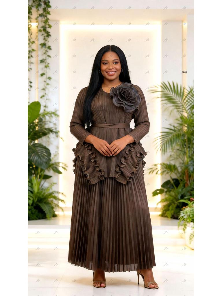 Miyake Plus Size African-Inspired Pleated Ruffle Irregular Two-Piece Set - Women's Fashion