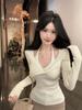 Halter Neck V-Neck Knit Sweater - Slim Fit Core-Spun Yarn Base Layer for Autumn/Winter
