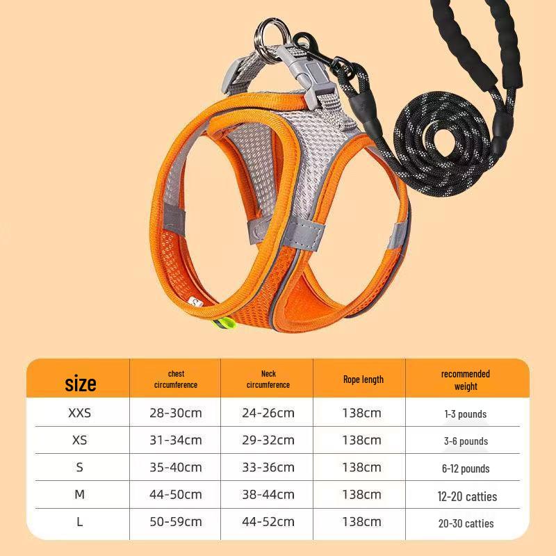 Breathable Reflective Pet Harness Vest with Leash for Cats & Dogs