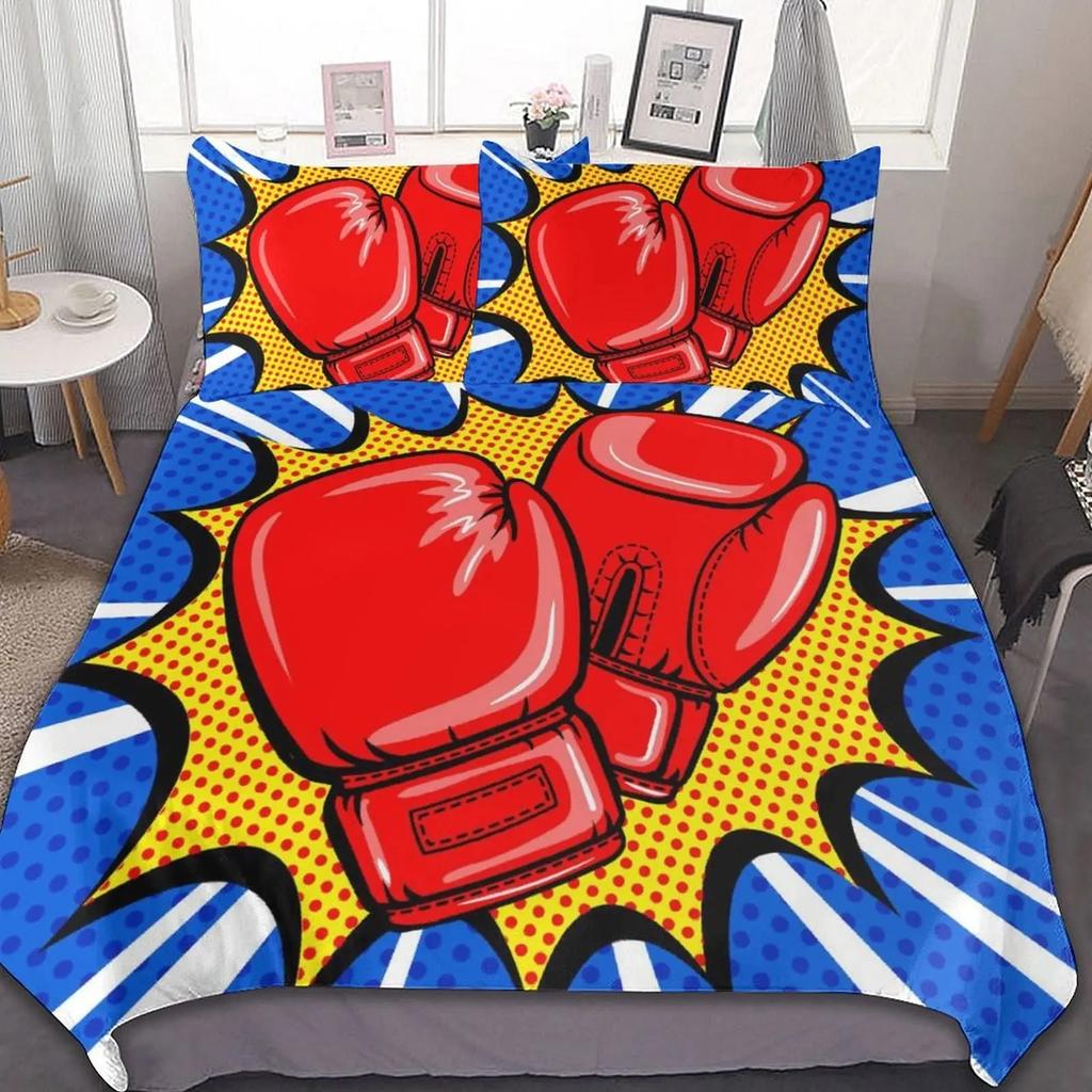 Boxing Bedding Set Red Boxing Gloves Pattern Comforter Cover Sports Theme Duvet Cover Room Pugilism Games Bedding Collection
