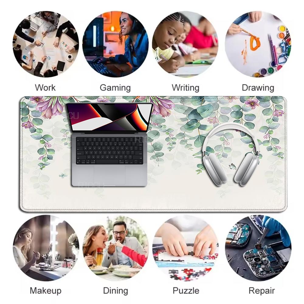 Aesthetics Plant Mouse Pad Flowers Green Leaves Mousepad XXL Soft Natural Rubber PC Desktop Pads Large Gamer Mousemat Table Mat