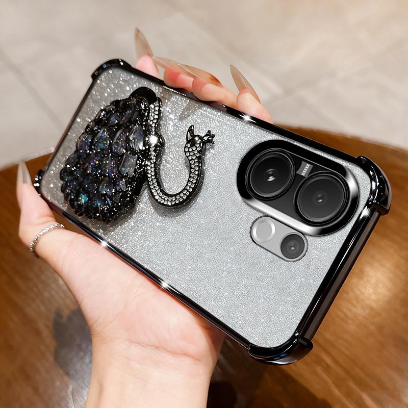 KEYSION Shockproof Plating Phone Case for VIVO V60 5G Clear Soft TPU Glitter Jewelled Swan Kickstand Back Cover for VIVO V60