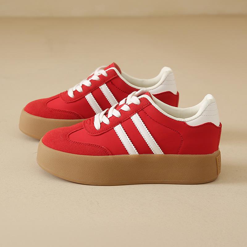 

7Cm breathable German training shoes women s 2025 spring flat-bottomed lace-up versatile board shoes sports little white shoes breathable increase 40 красный