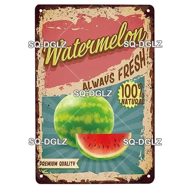 Fruits Metal Sign Bar Wall Decoration Tin Sign Vintage Metal Sign Vegetables Painting Plaques Art Fruit Poster