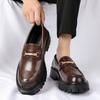 Vintage Platform Height Increasing Loafers For Men Metal Horsebit Slip On Thick Sole Casual Business Formal Dress Leather Shoes
