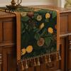 Tassel Edge Table Runner Jacquard Runner, Vintage Floral Elegant Home Decor Accessory with Tassels for Dining Party Scratch Protection