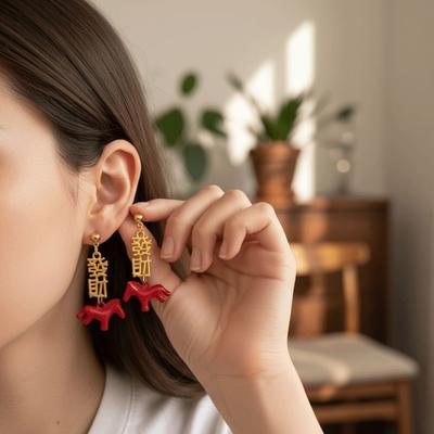 Cartoon Horse New Year Horse Earrings Fashion Jewelry Hook Piercing Red Pony Earrings Chinese Style Ear Decor