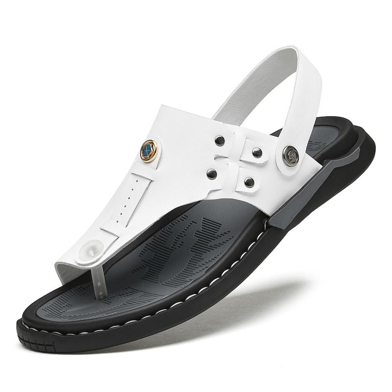 Newest Mens Sandals Genuine Leather Casual Shoes Men Beach Sandalia Brand Man Slippers Black White Sneakers Comfortable Summer Shoe