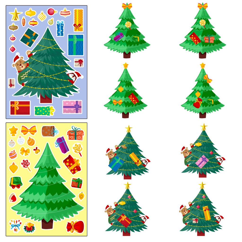 6Pack 6PCS Christmas Themed DIY Cartoon Graffiti Decal Stickers Face Replacement Child Interaction Christmas Tree Decoration