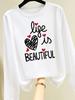 (Asian Size) butterfly cute o-neck Graphic Print T Shirt Women Clothing Tee autumn winter spring Casual Fashion Top Long Sleeve T-shirts