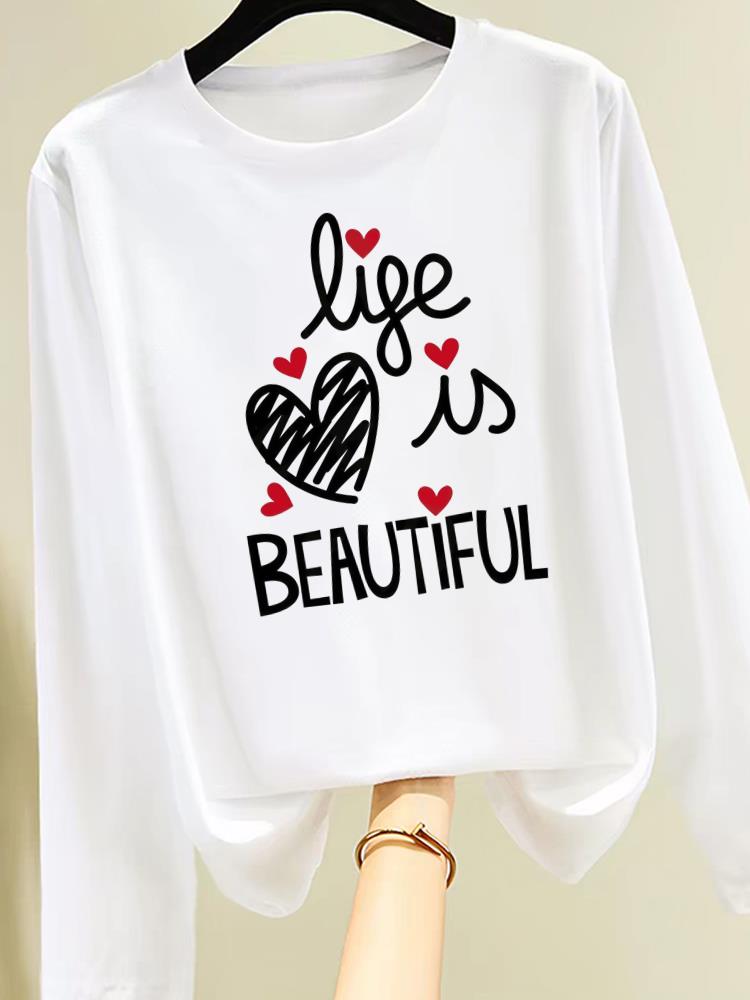 (Asian Size) butterfly cute o-neck Graphic Print T Shirt Women Clothing Tee autumn winter spring Casual Fashion Top Long Sleeve T-shirts